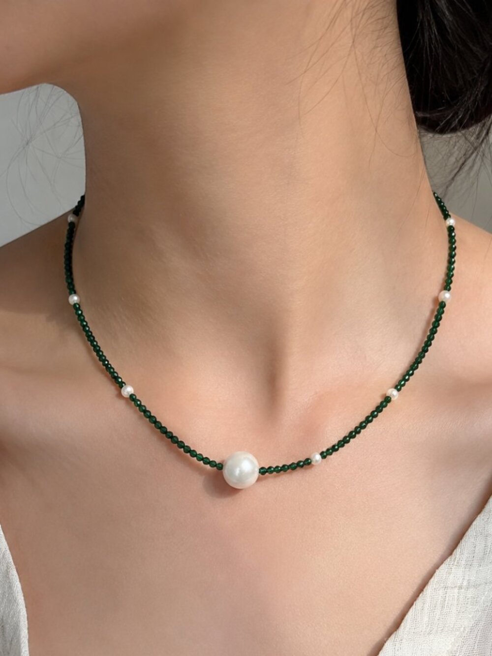 Out of Line Green Spinel & Freshwater Pearl Necklace